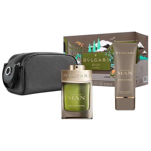 Kit Coffret Bvlgari Man Wood Essence Gift - Perfume Masculino Eau de Parfum 100ml + Pós-Barba 100ml + Nécessaire