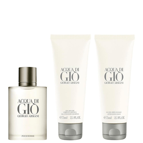 Kit Coffret Giorgio Armani Acqua di Giò - Perfume Masculino Eau de Toilette 50ml + Gel de Banho 75ml + Pós Barba 75ml