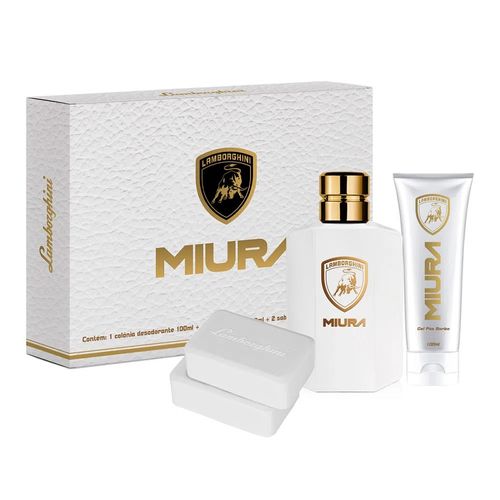 Kit Coffret Lamborghini Miura Colônia 100ml + 2 Sabonete + Gel para Barba 100ml Masculino