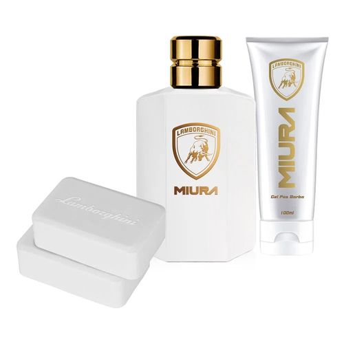 Kit Coffret Lamborghini Miura Colônia 100ml + 2 Sabonete + Gel para Barba 100ml Masculino