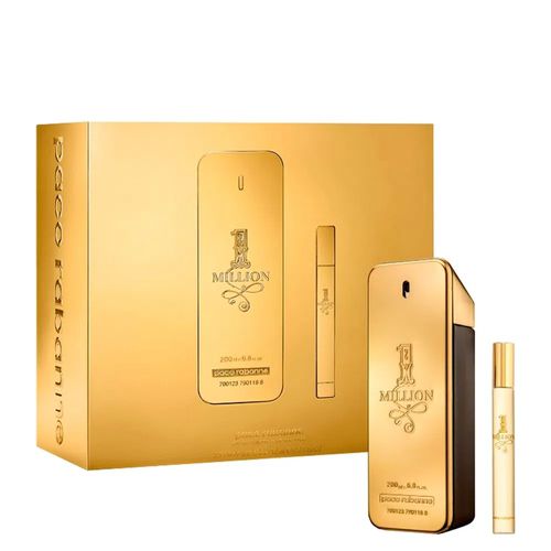 Kit Coffret 1 Million Paco Rabanne EDT 200ml + Travel Spray 10ml - Perfume Masculino