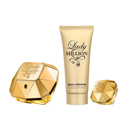 Kit Coffret Lady Million Feminino EDP 80 ml + Loção Corporal 100 ml + Miniatura 5 ml - Paco Rabanne