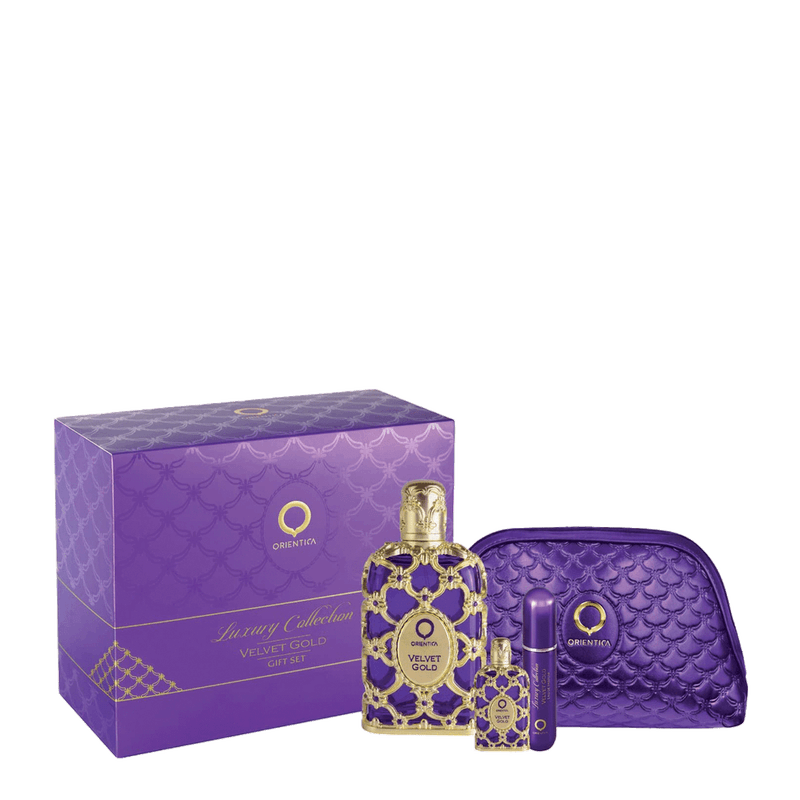 Kit-Coffret-Velvet-Gold-Orientica-Edp-80ml---Miniatura-75ml---Atomizer---Necessaire